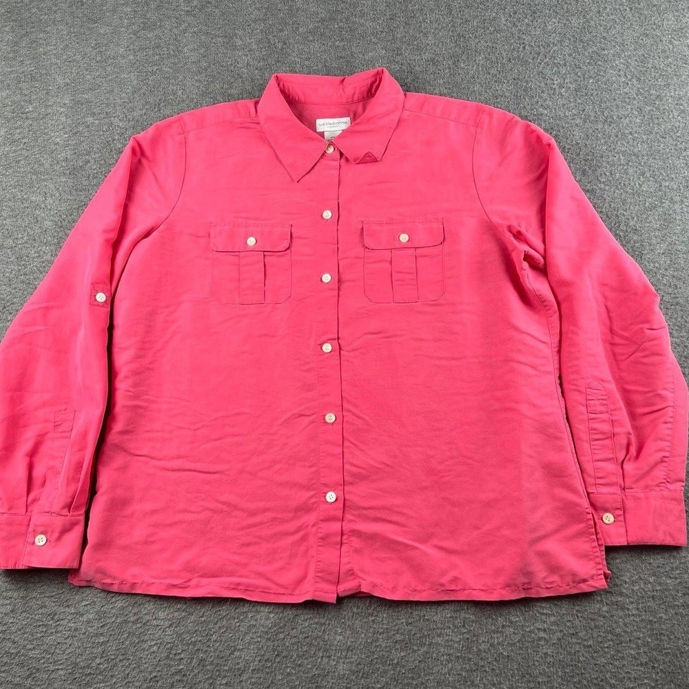 Liz Claiborne Lizsport Women's Large Pink Stain Resistant Button Up Shirt